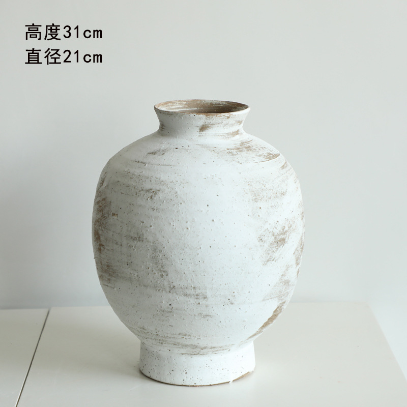 侘寂风粗陶花器禅意花瓶插干花中古花瓶手工陶罐陶瓷日式装饰摆件-阿里巴巴