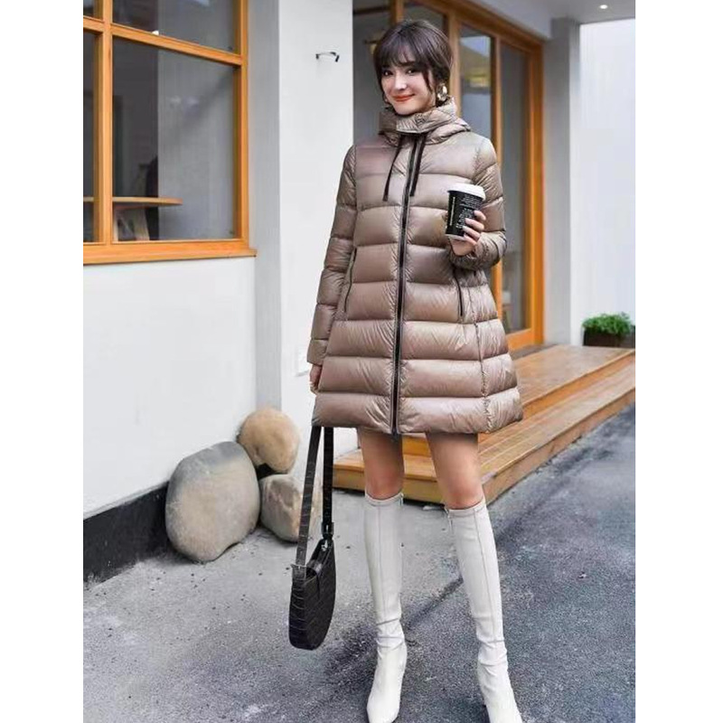 Cross-Border Autumn and Winter New 90 White Duck down Jacket Women's Mid-Length Hooded Simple Versatile Casual Light Jacket Trendy Cross-Border Autumn and Winter New 90 White Duck down Jacket Women's Mid-Length Hooded Simple Versatile Casual Light Jacket Trendy