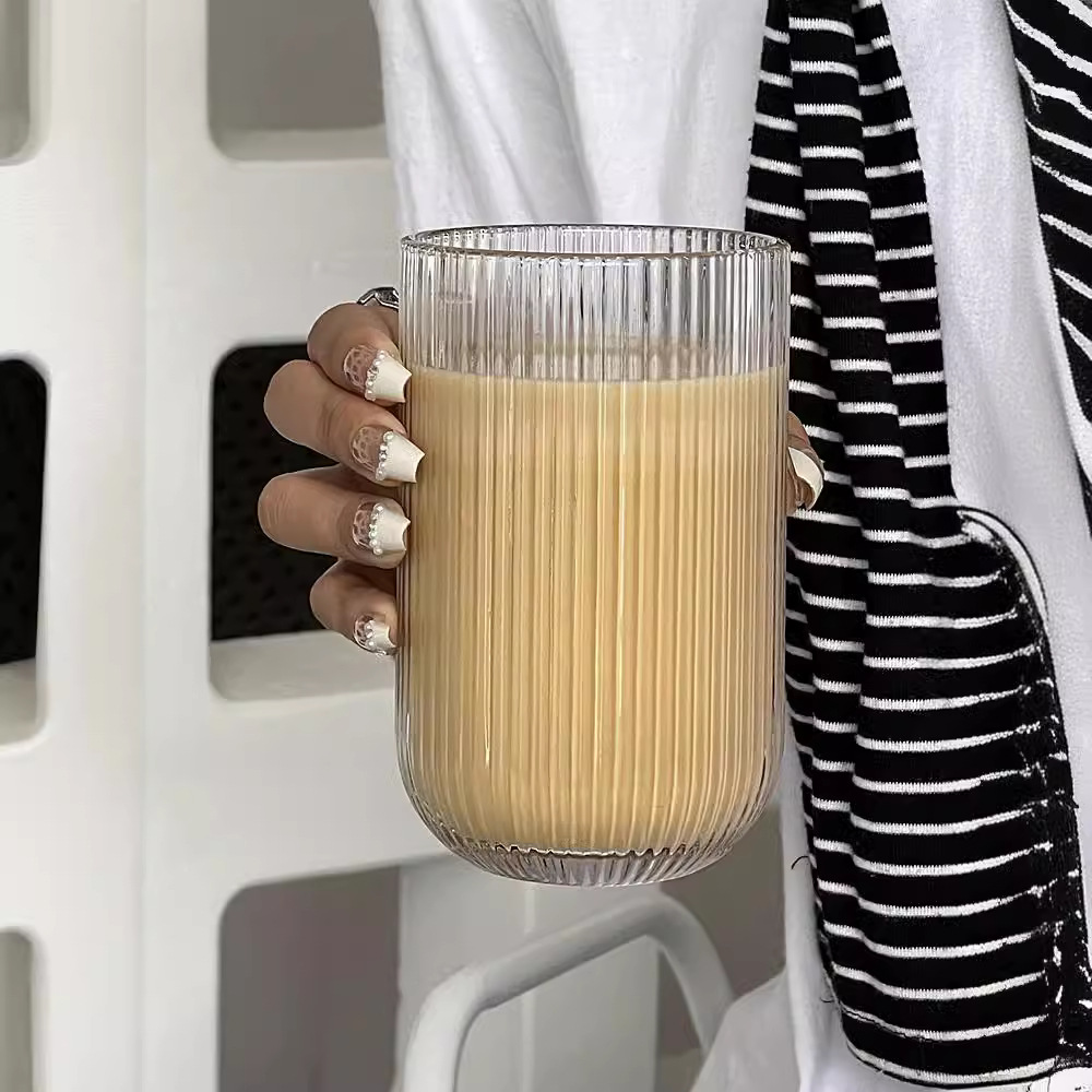 Retro inswind simple rayas hielo taza de café americana taza de latte fría taza de agua burbujeante taza de jugo taza de bebida