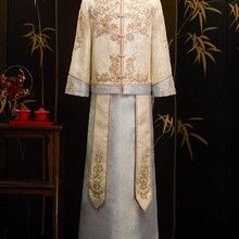 格格柳莎【锦蓝】香槟色秀禾服男2025秋季新中式新郎结婚喜服大码