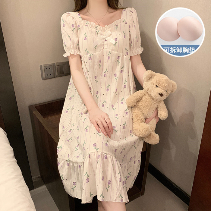 HelloKitty nubes de algodón con cojín de pecho pijama de verano de mujeres pijamas de mangas cortas lindos 2025 nueva ropa para el hogar