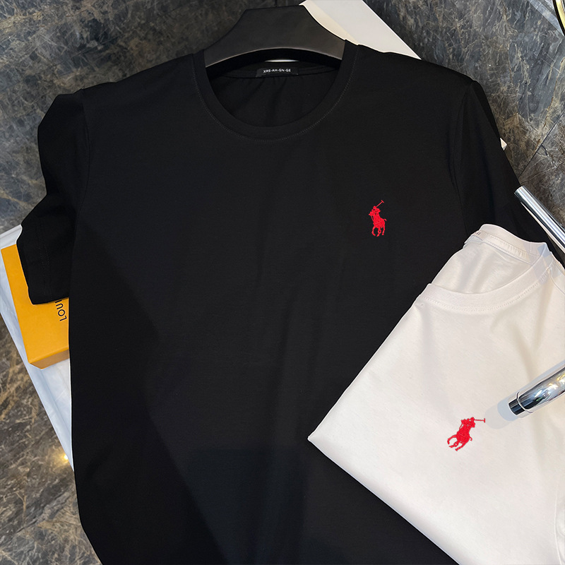 Trendy Small Embroidery! Trendy Brand Simple Men's Supima Cotton Short-Sleeve T-Shirt with a High-Quality Texture for Stylish Men