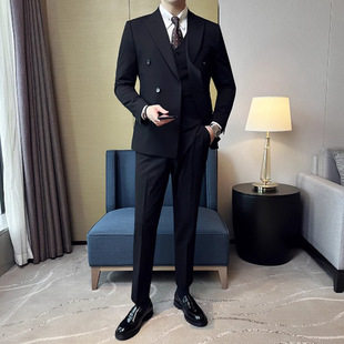 Men's British Style Handsome Business Suit Suit Groom Wedding Korean Style Slim Fit Men's Classy Double-Breasted Suit