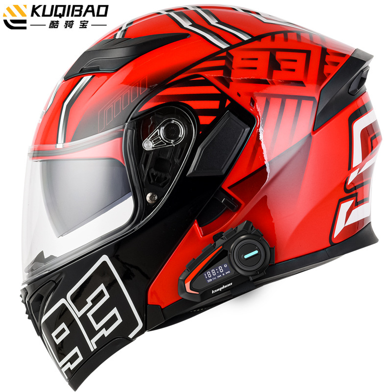 Casco de motocicleta CoolQibao con doble lente abatible antivaho, Bluetooth, batería de larga duración y pantalla, adecuado para uso en pista.