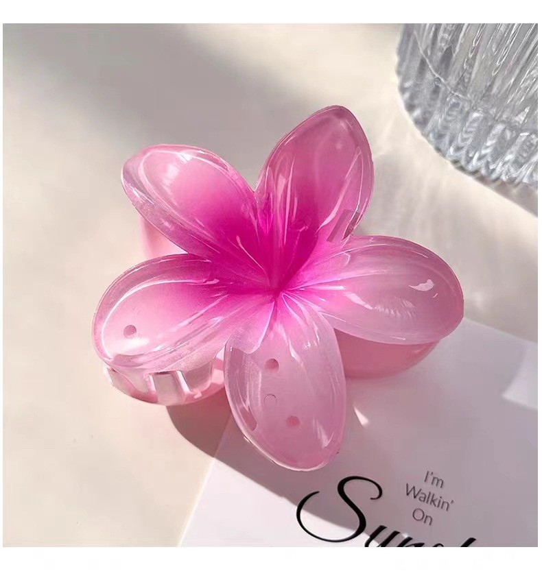 Nuevo color frangipani acrílico pinza para el cabello flor pinza de agarre de alta calidad elegante accesorio para el cabello de mujer pinza de tiburón de agarre lateral