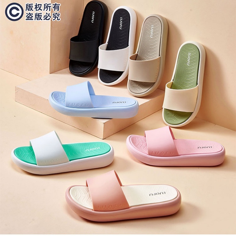 Luofu Spring and Summer Flat Slippers, Non-Slip for Outdoor Use, Home Use, Women's Color-Blocked Sandals for Outdoor Wear, Non-Slip, Sgs Certified