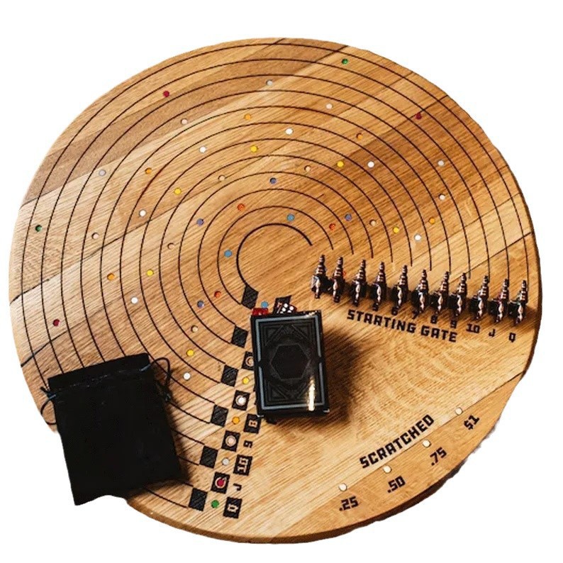 Scratched Horses Game made from a whiskey barel juego de mesa