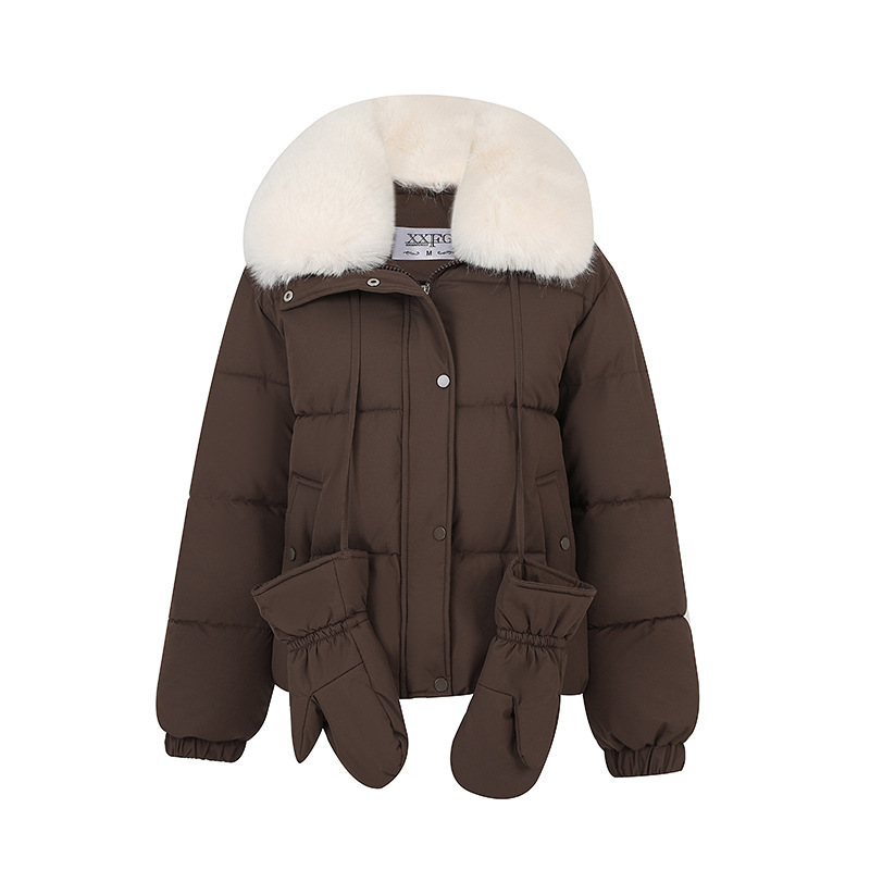 2025 comercio exterior nuevo estilo coreano guantes cortos sueltos ropa de algodón mujer cálida con capuchón grueso chaqueta de algodón