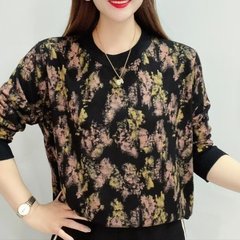 ディザトーンのファッションのデジタルプリントの長袖tシャツの女性の秋の新型のお母さんはゆったりした丸首のプルオーバーの中で老いています。