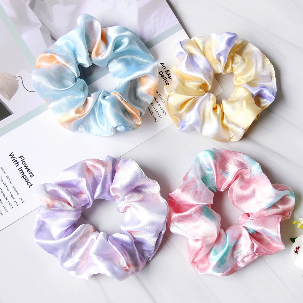 Satin Tie-Dye Hair Scrunchie, Elastic Hair Circle 11 cm, 6-Color Summer Accessory