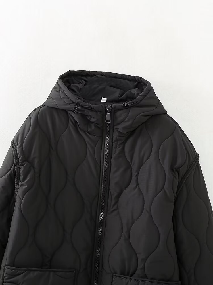 Women's clothing 2024 autumn and winter new hooded diamond grid warm jacket_voghion.com