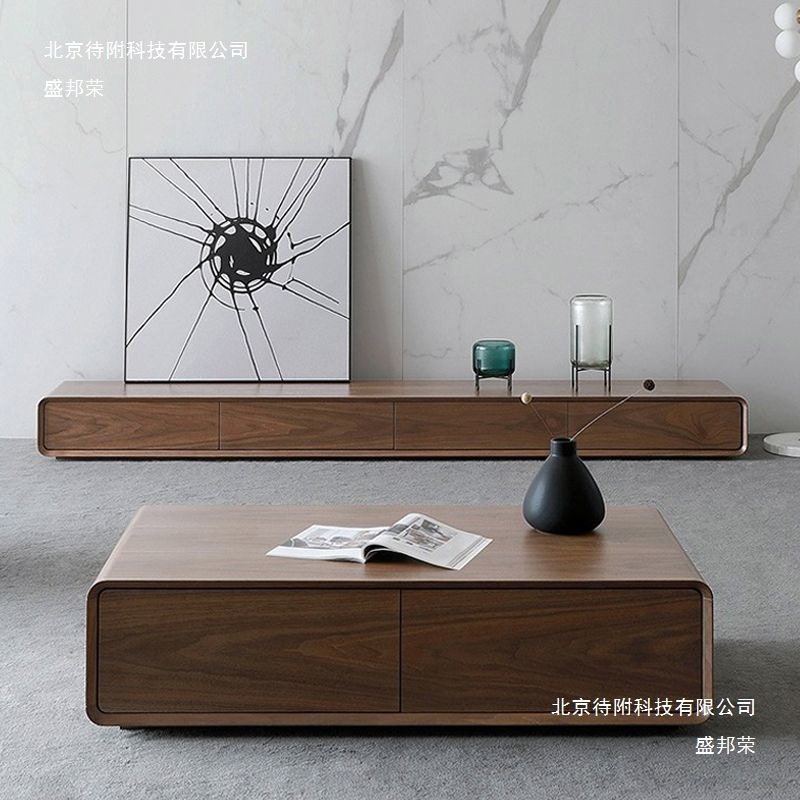 All Solid Wood Tv Cabinet, Antique Style, Minimalist Style Floor Cabinet, Walnut Color, Small Apartment Living Room, Narrow Floor-Standing Floor-Standing Platform