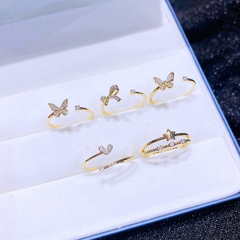 Fashion Heart shape Butterfly Bow Knot Copper Inlaid zircon Ring