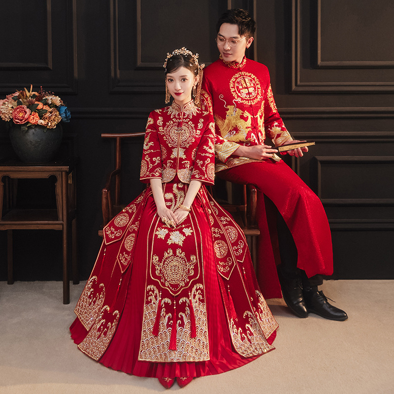 Xiu bride dress 2022 new pattern marry Chinese style full dress Toast clothing Large Wedding dress lovers suit Spring