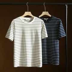 210g32支紗！文藝清新外茂美式日系條紋百搭純棉圓領短袖T恤ins潮