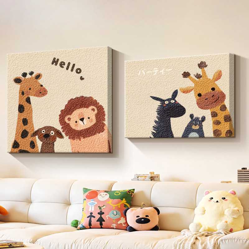 Cross-Border Animal-Themed Living Room Decorative Painting with Textured Sandstone, Children's Bedroom Wall Art for Boys and Girls, Headboard Combination Wall Art