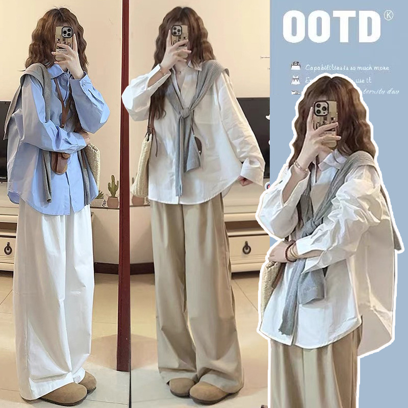 In Stock 2026 Spring New Maternity Wear Spring and Autumn Set Shirt Top Wide-Leg Pants Long Pants Spring Two-Piece Set In Stock 2026 Spring New Maternity Wear Spring and Autumn Set Shirt Top Wide-Leg Pants Long Pants Spring Two-Piece Set