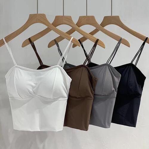 Ice silk double shoulder thin strap beautiful back camisole women's seamless bottoming sports outer wear tube top sexy non-wired underwear