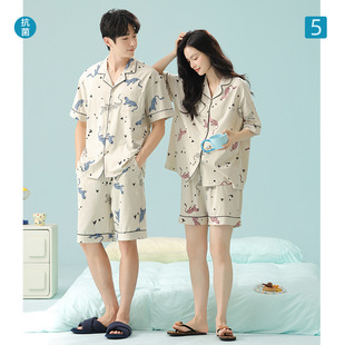 [Antibacterial Xinjiang Cotton] Spring and Summer Thin Pure Cotton Couple Pajamas Women's Short-sleeved Shorts Men's Home Clothes suit