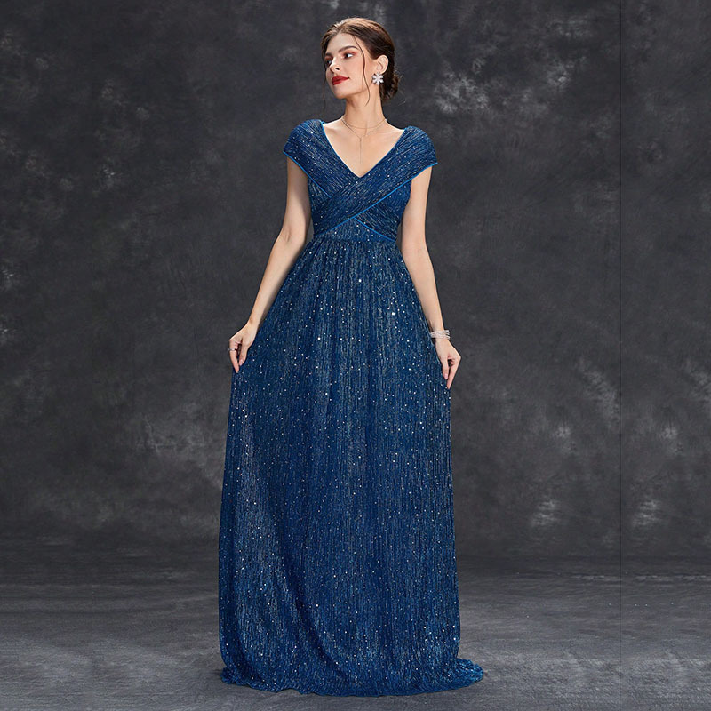 Abito da sera da donna, nuovo stile, scollo a V profondo, abito da damigella d'onore con paillettes, senza maniche, abito da sera super lungo, abito da ballo estivo_voghion.com