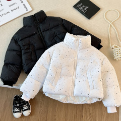 女の子 2025 冬の綿の服新しい赤ちゃんの息ホットダイヤモンドジッパースタンドカラーファッショナブルな暖かいダウンジャケット