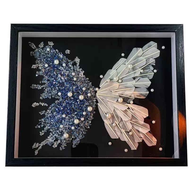 水晶羽毛蝴蝶相框diy羽毛球艺术品立体蝴蝶画框手工礼物材料包520|undefined