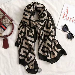 Women's silk scarf spring and autumn fashionable winter linen scarf oversized shawl dual-use versatile thin cotton and linen scarf