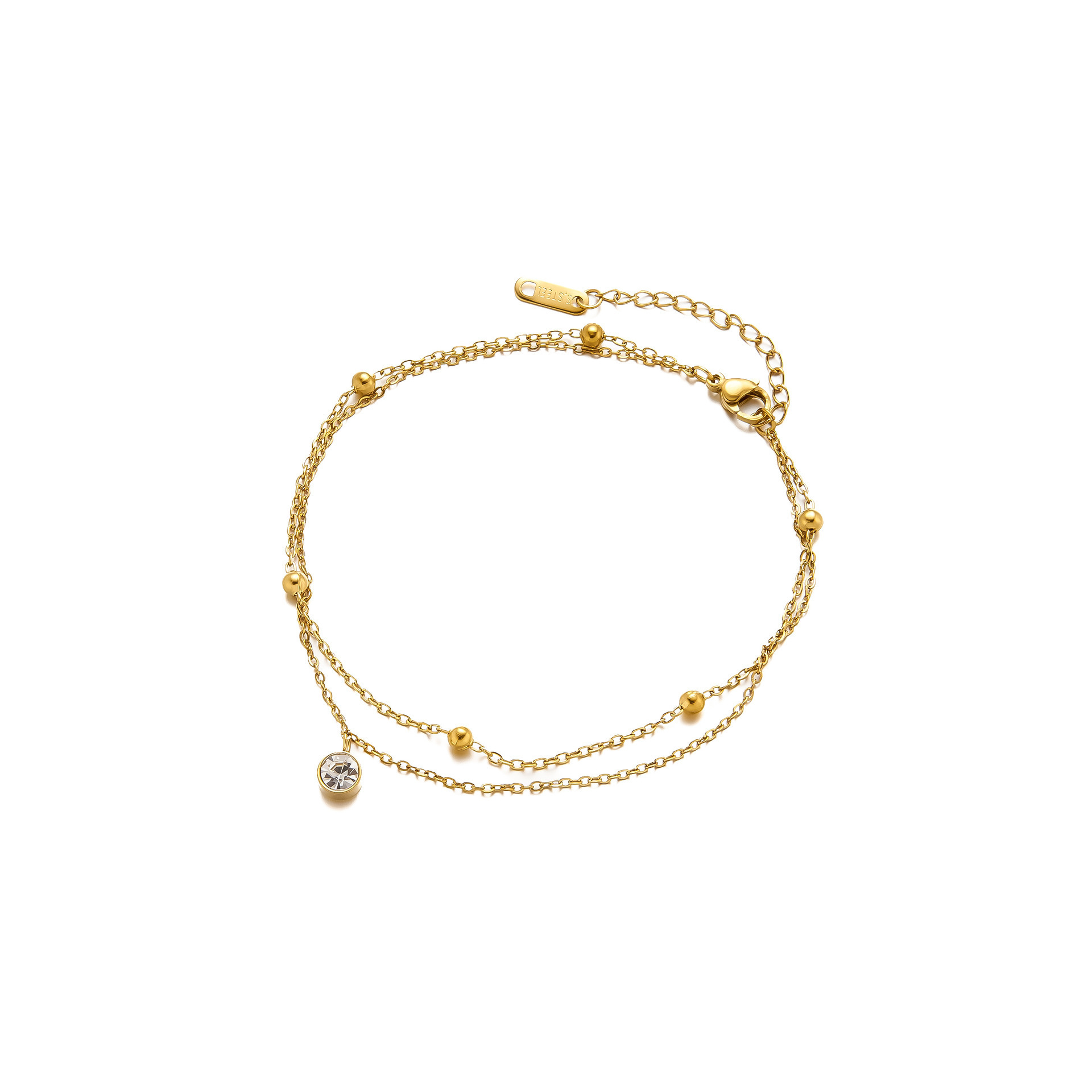 Doble capa de un solo diamante de acero de titanio pulsera femenina sensación exquisita versátil nueva moda ligera lujosa alta sensación flash pulsera de diamante pie accesorios
