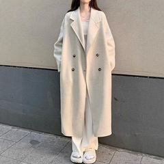 法式小香风杏色双面毛呢大衣女冬季新款慵懒风宽松中长款呢子外套