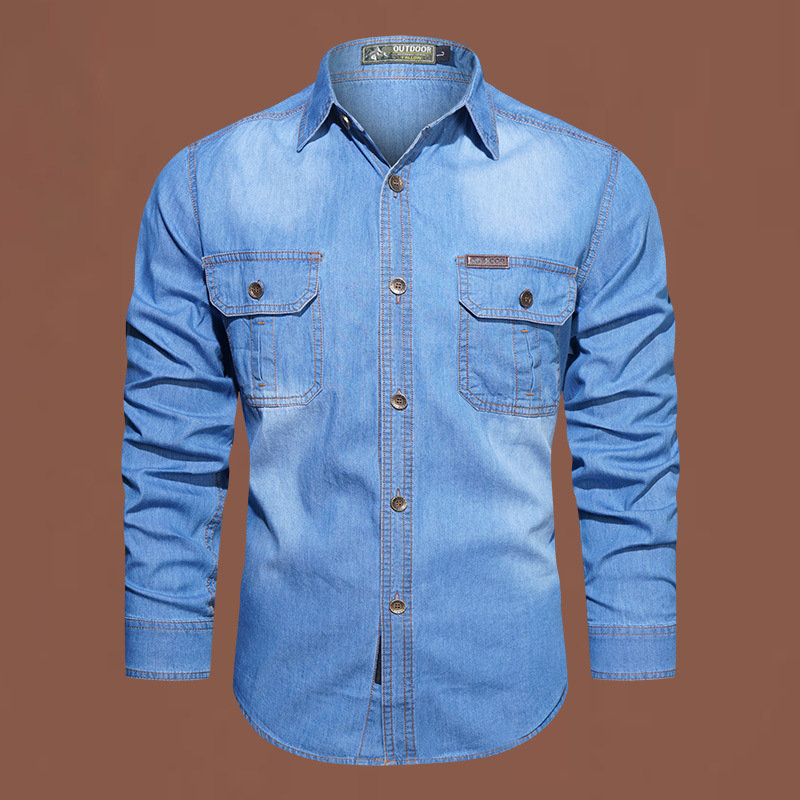 2024 primavera y otoño nueva Europa, América y Canadá tamaño grande hombre lavado con agua camisa de manga larga camisa de solapa delgada