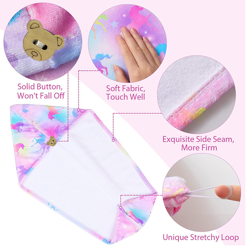 Absorción engrosada de agua para niños arco iris impresión sombrero de cabello seco envoltura de cabello microfibra lindo bebé niña bolsa de cabello seco