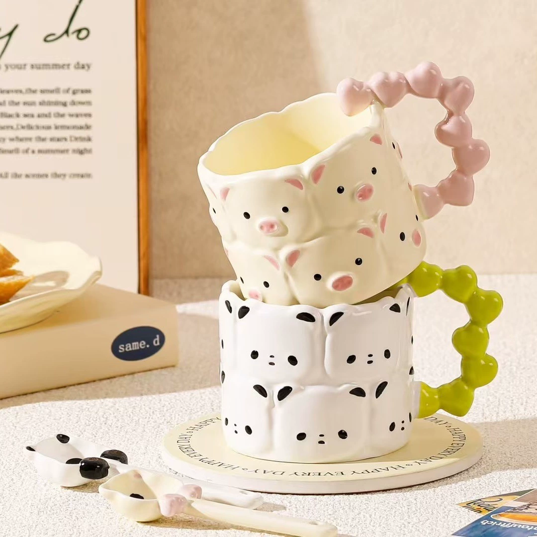 Cute cute pet cartoon mug high-looking office water cup coffee cup couple breakfast cup