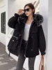 Black + white raccoon dog fur collar