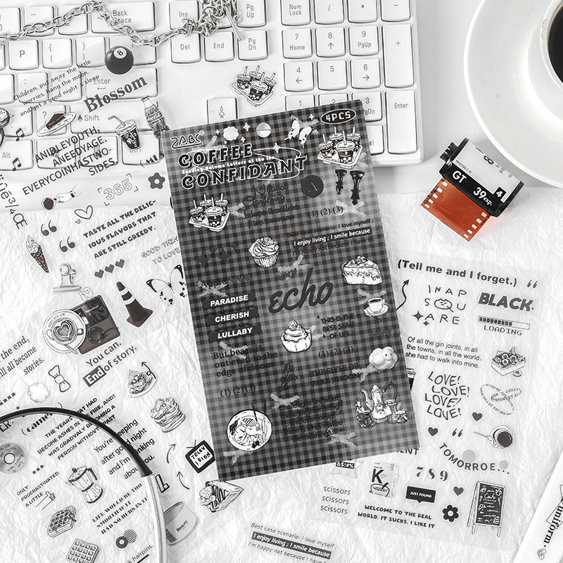 Carta de otoño transparente pegatinas impermeables para mascotas diy pegatinas de diario de contabilidad de mano pegatinas de objetos pequeños en inglés retro transfronterizos