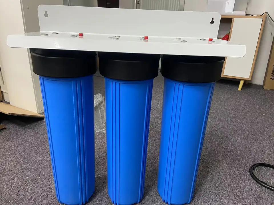 Purificador de agua del hogar comercial de 20 pulgadas de grasa grande botella azul de tres niveles de toda la Casa Gran grifo de agua del Filtro frontal de la tubería de agua