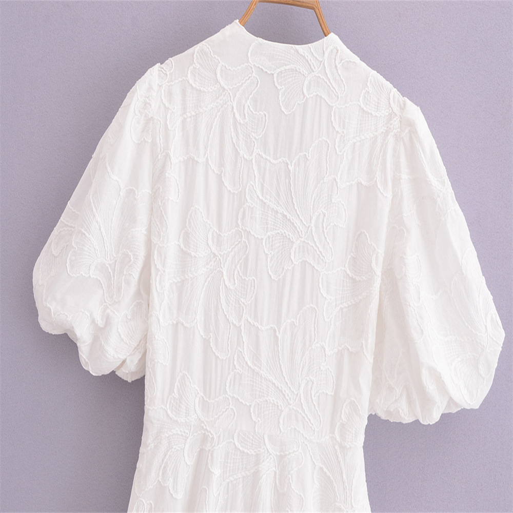 Women's Gender Wholesale Women's Casual Elegant Pleated Flower Daily V Neck Short Sleeve Sheath Dress