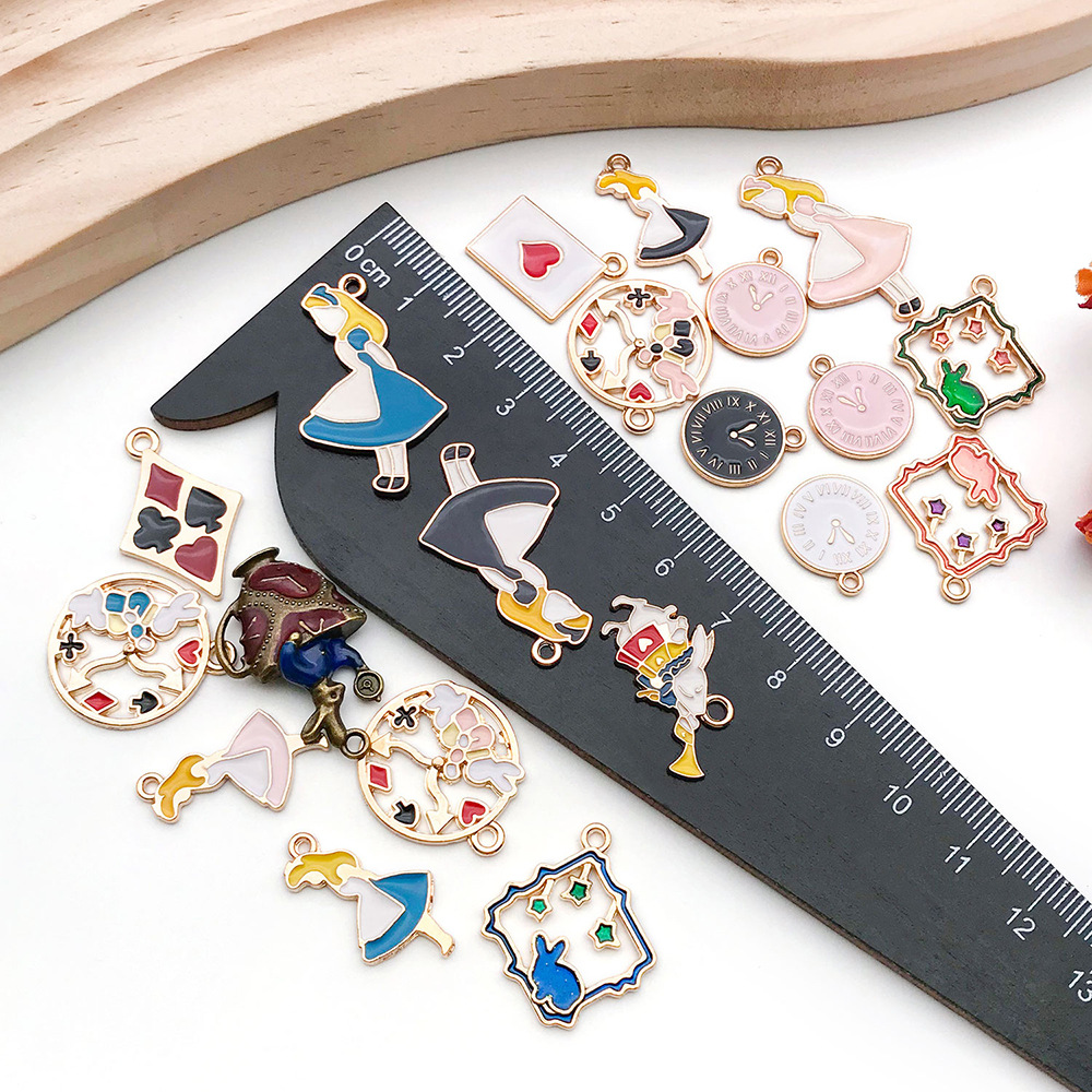 diy jewelry accessories, oil-dripping alloy small pendant, Alice series anime round piece bracelet necklace pendant pic 10