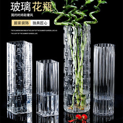 特大サイズの床に厚いガラス花瓶のリビングルームに花瓶を挿します。