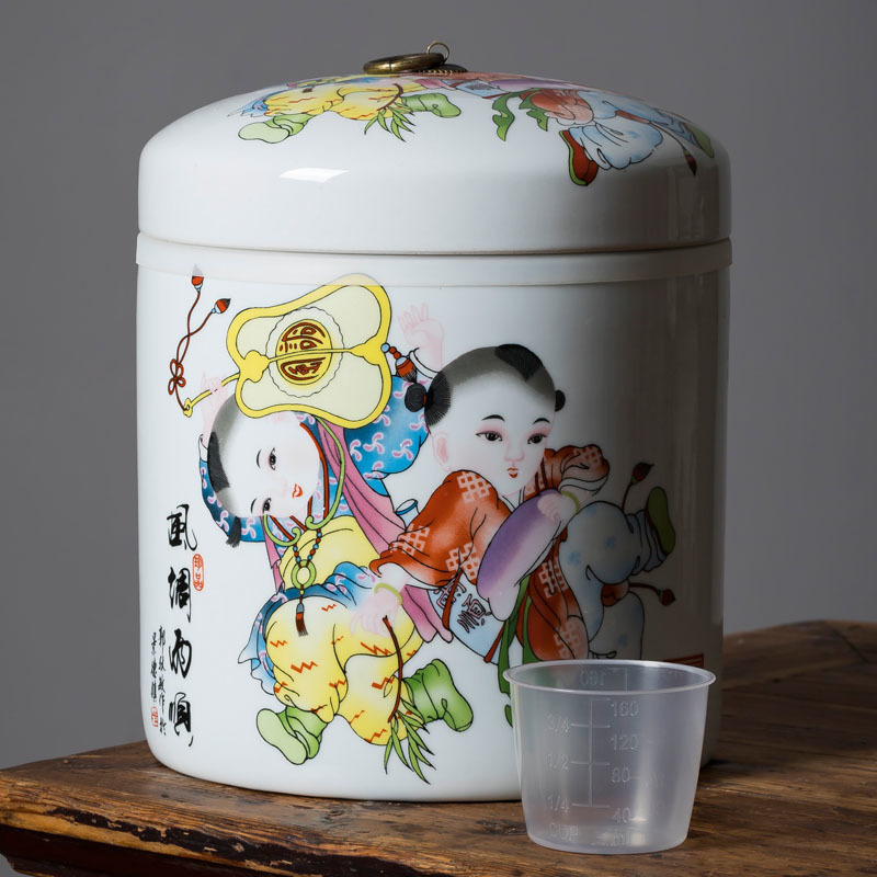 陶磁器の米のかめの家庭用の蓋付きの斤の米の桶の密封の缶の米の箱の斤の小麦粉の桶の防虫|undefined