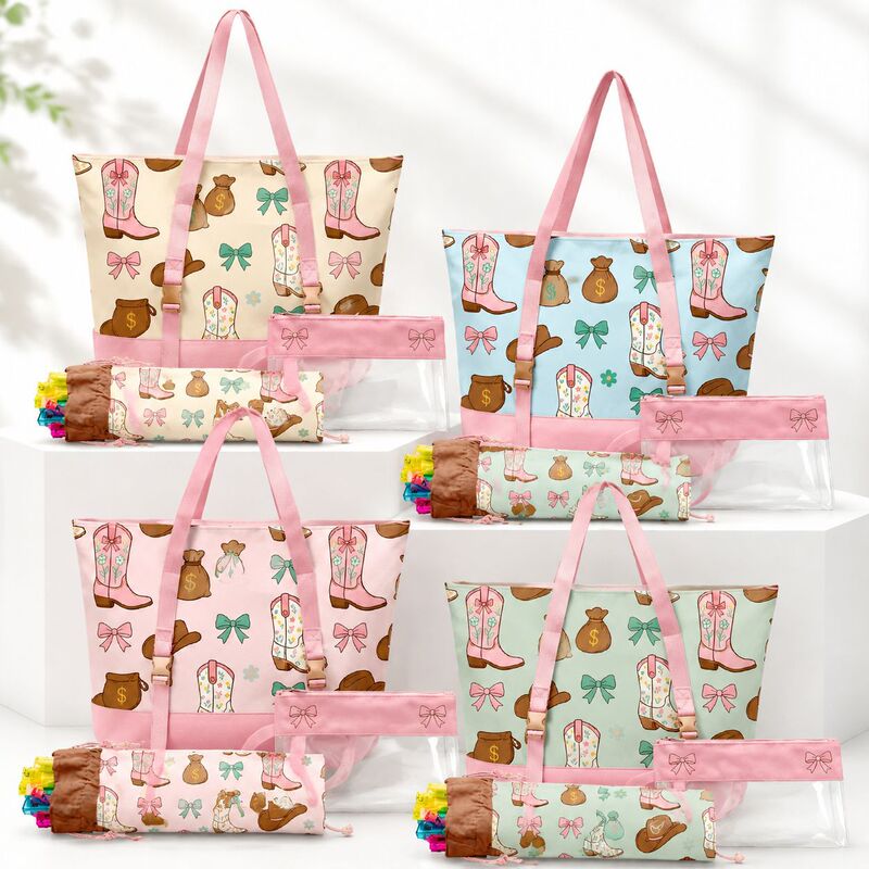 Amazon Cream Style Three-Piece Mahjong Bag Set Large Capacity Handbag New Style Makeup Bag Cute Style Storage Bag