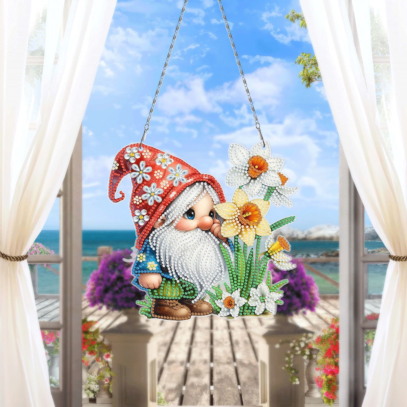 Pintura de diamantes DIY círculo dibujos animados colgante genio Navidad sala de estar decoración pintura distribuible