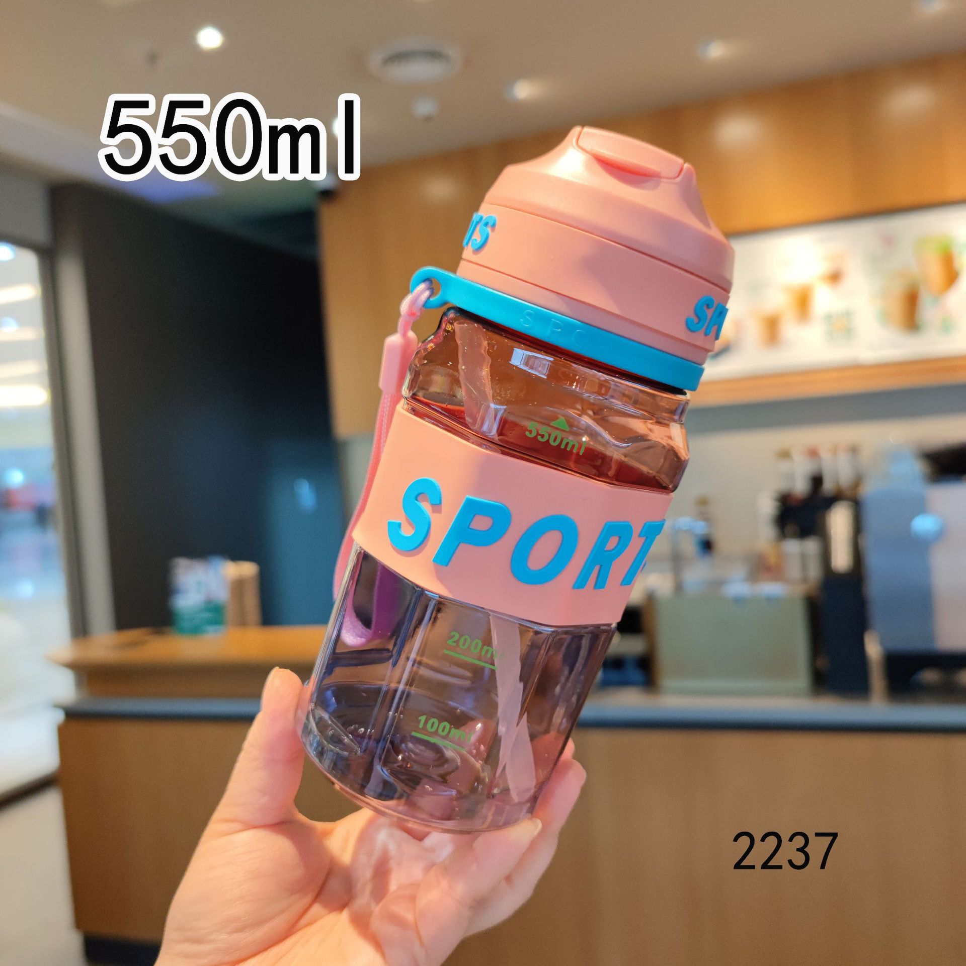 Nueva botella de agua de color transparente, pajita de alto valor, taza de agua de plástico, cuerda portátil, deportes al aire libre, botella de fitness