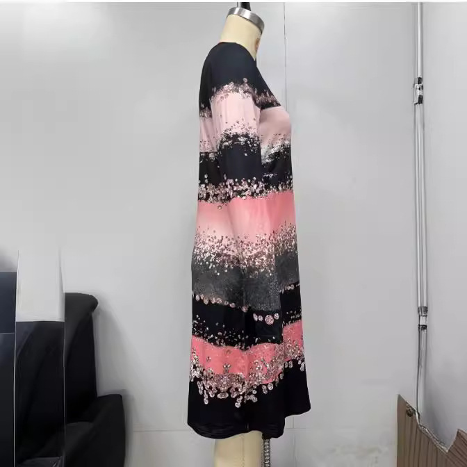 Demi-season fashionable elegant dress with a round collar