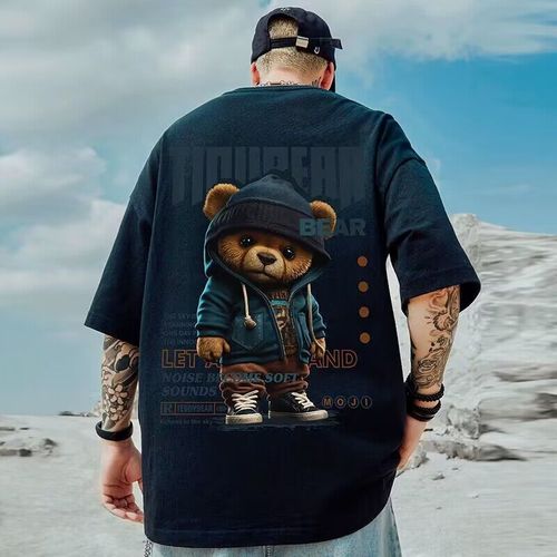 Oversize American streetwear large men's size unisex relaxed bear short-sleeve T-shirt half-sleeve summer fashion