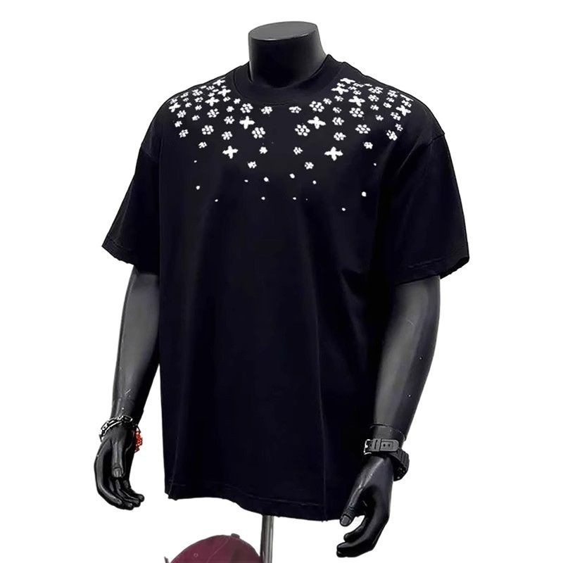T-shirt d'été pour homme, nouvelle marque américaine tendance, manches mi-longues, ample, en coton épais_voghion.com