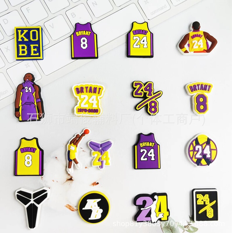 NBA Series Crocs Shoes Flower Lakers Shoe Buckles PVC Soft Plastic Crocs Accessories Kobe Series Shoe Buckles