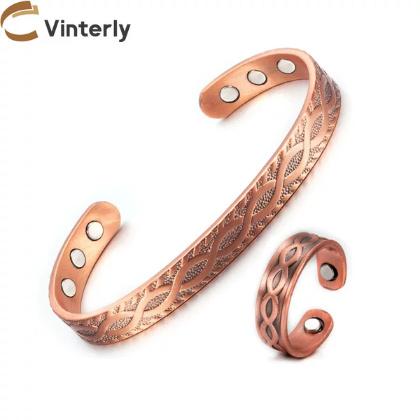 Pure red copper set of bracelet and ring, magnetic copper, adjustable 8mm, cross-border e-commerce dropshipping for AliExpress and Amazon