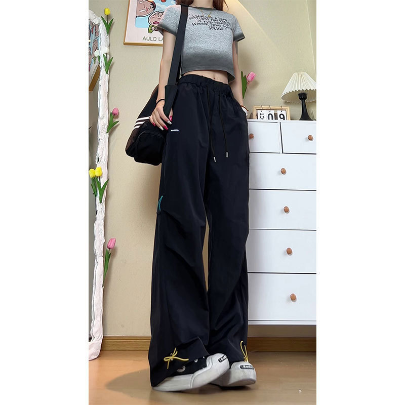 网眼速干裤子女夏薄款美式宽松直筒冲锋工装裤阔腿运动户外休闲裤|undefined