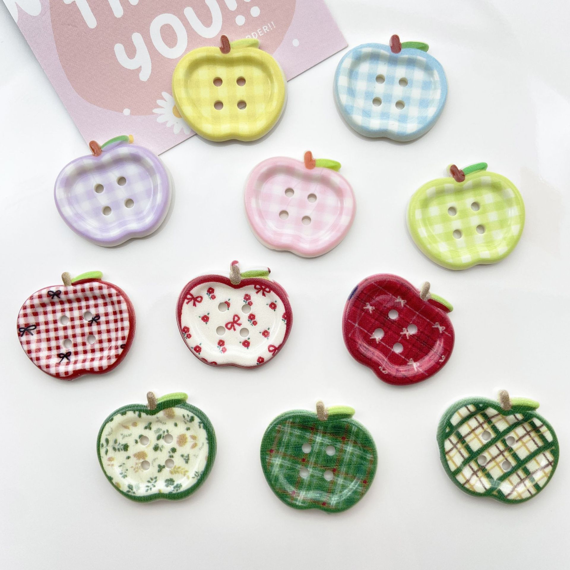 Cute Printed Bow Plaid Apple Jewelry Accessories DIY Hole Shoe Mobile Phone Case Patch Sweater Button