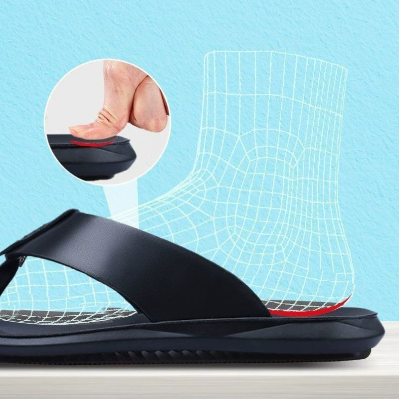 2025 новых мужских тапочек, летние элитные шлепанцы из натуральной кожи для выхода на улицу, повседневные дышащие сандалии на нескользящей мягкой подошве.